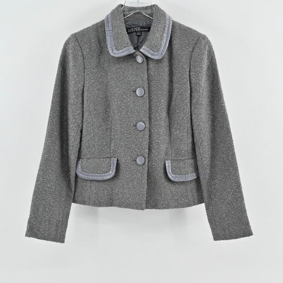 Kasper Jackets & Blazers - Vtg Kasper Womens Tweed Blazer Size 6‎ Gray Wool Metallic Career Business Jacket